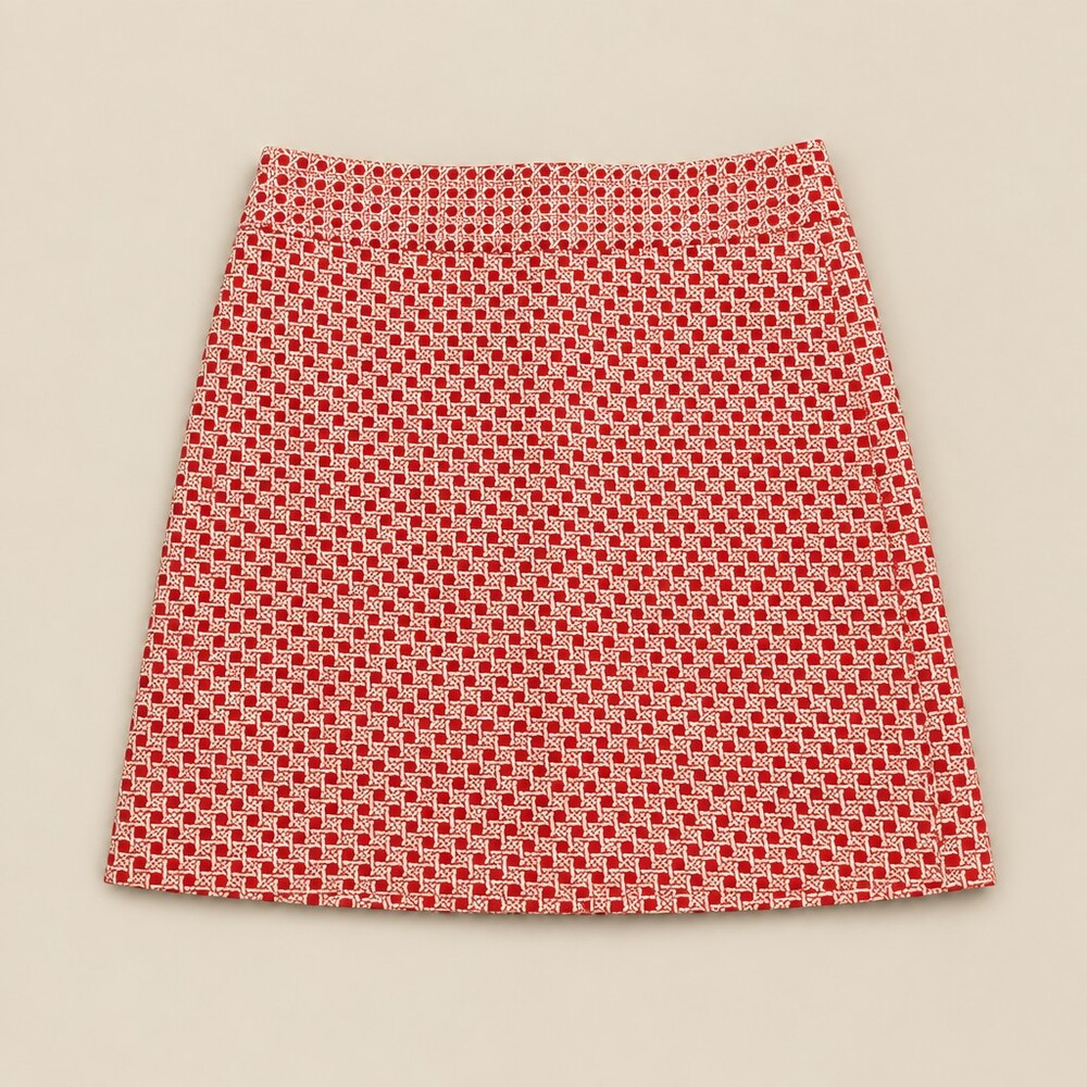 Red & White Talbots Geometric Pattern Mini Skirt # Women's Skirt# 12 Petites #